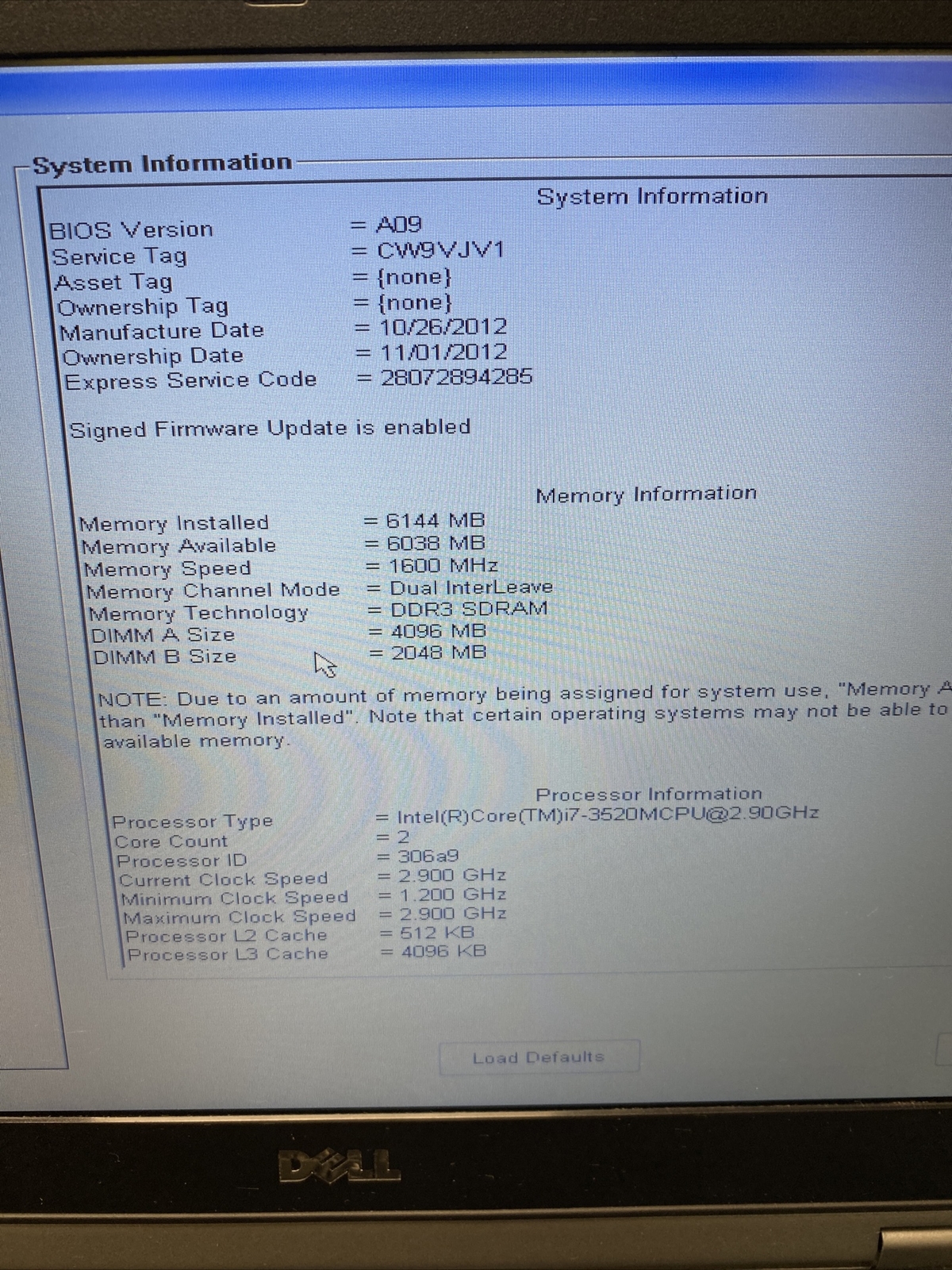 Dell Latitude E6330 Laptop BOOTS Intel Core i7-3520M @ 2.90GHz 6GB RAM NO HDD
