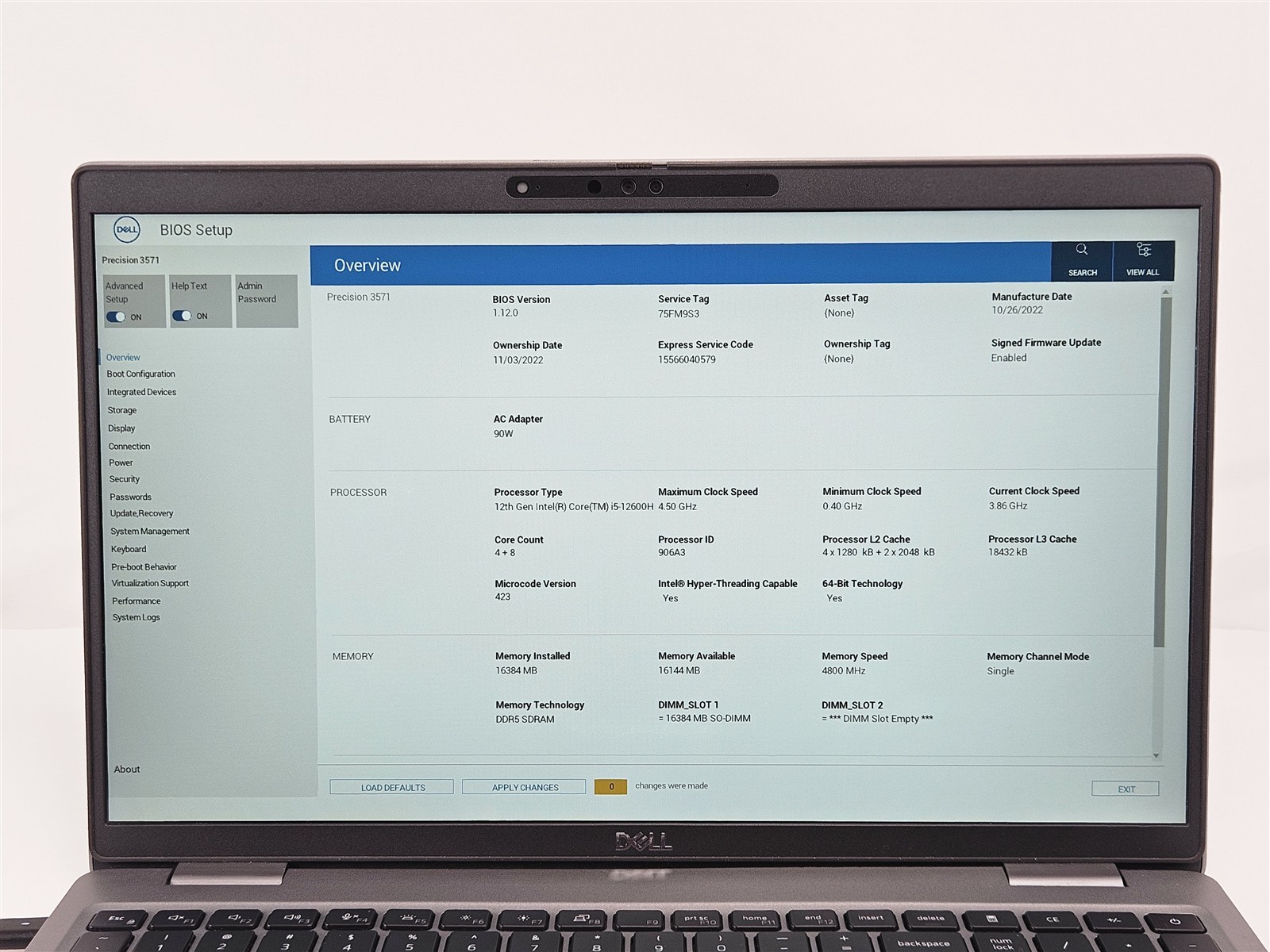 Dell Precision 3571 16GB RAM 256GB SSD i5-12600H 15.6″ T600 Titan Gray
