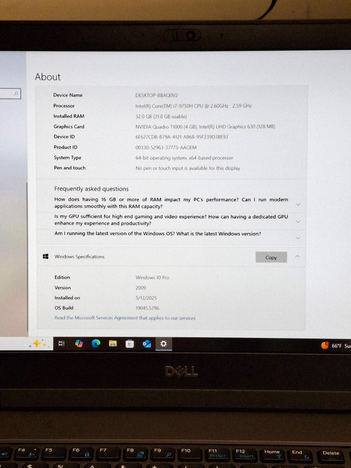 Dell Precision 7540 15.6″ Laptop Core i7-9750H 32GB RAM 256GB SSD Webcam T1000