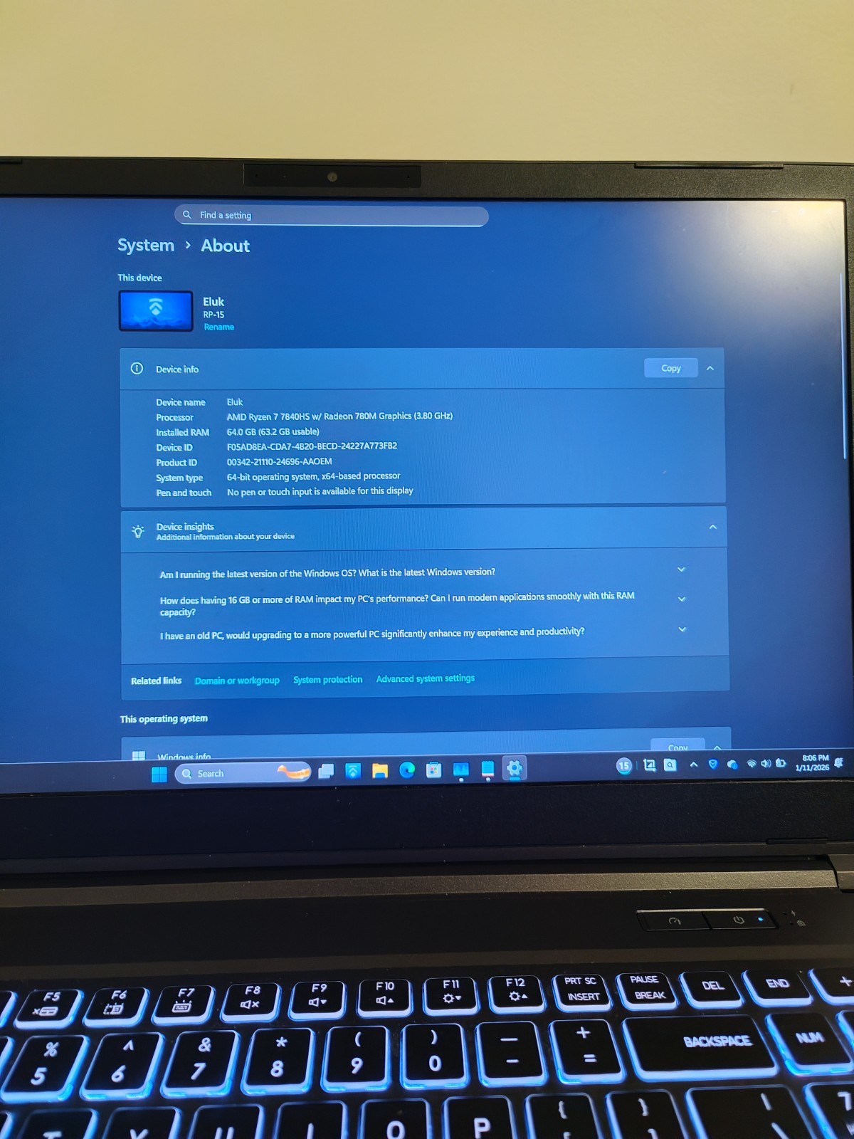 Eluktronics RP15 G2 15.6 RTX4060 AMD Ryzen 7 7840HS 64 RAM 2TB SSD Gaming laptop