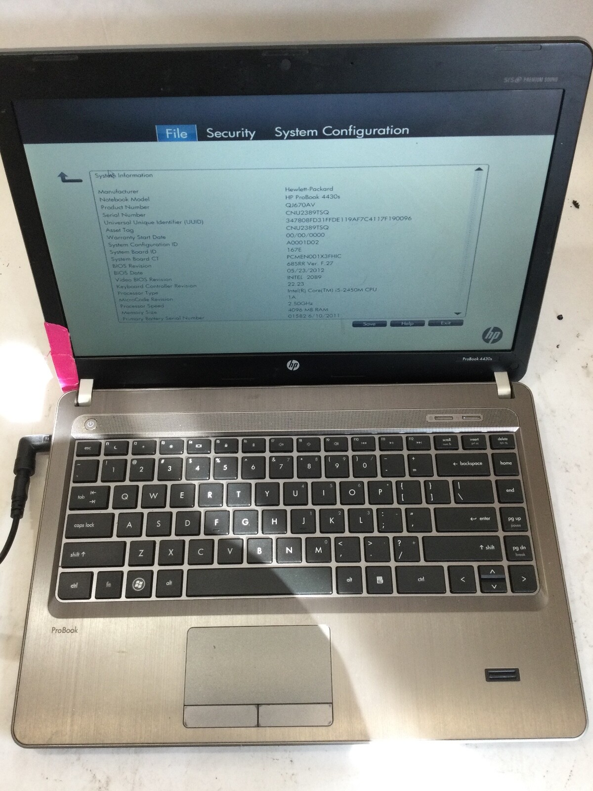 HP PROBOOK 4430S – BOOTS TO BIOS – INTEL I5 2430M – 4GB RAM – READ DESCRIP – BB!