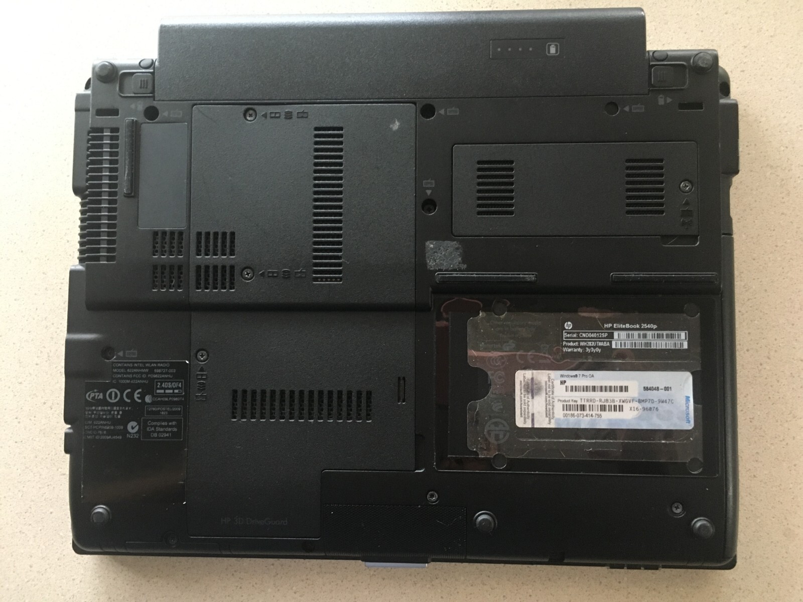 HP 2540P, i7-L640, Windows 10 Pro, 800GB SSD, 16GB Ram, MS Office