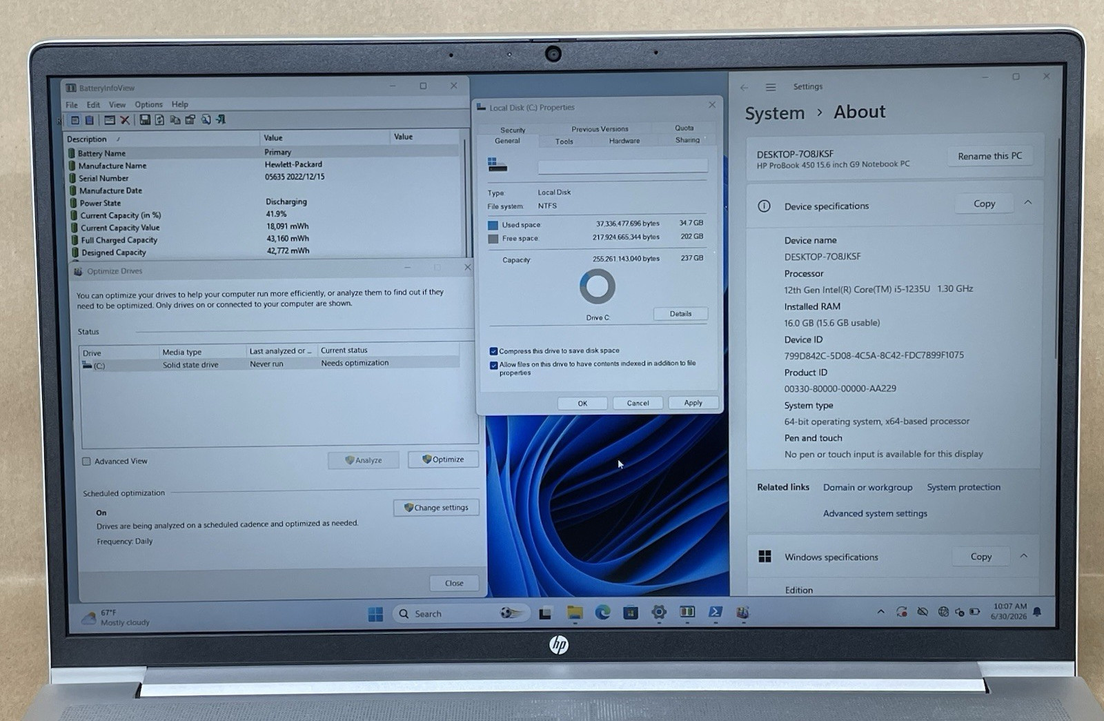 HP ProBook 450 G9 15.6″ i5-1235U @1.30GHz 16GB RAM 256GB SSD Win 11 Pro
