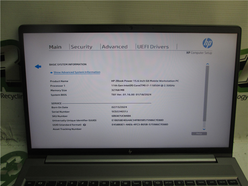HP ZBook Power Laptop i7-11850H 2.5GHz 32GB RAM 512GB SSD Windows 11 Pro COA