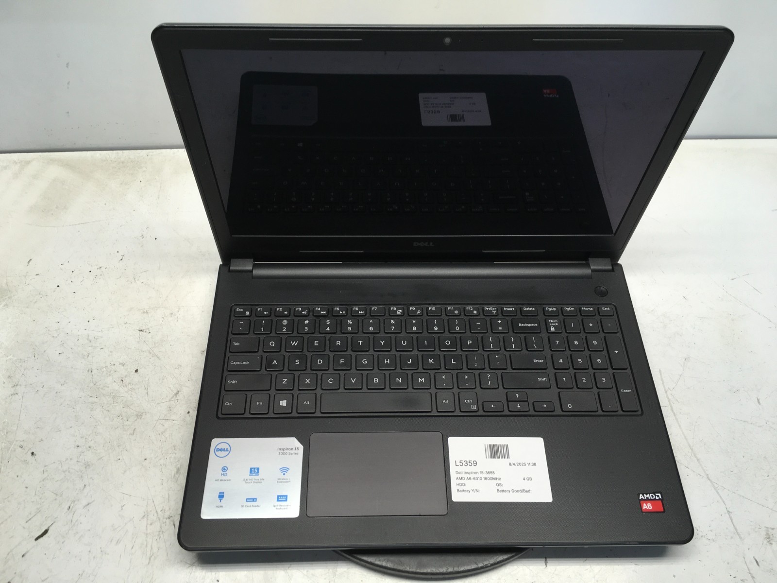 Dell Inspiron 15-3555 AMD A6-6310 1800MHz 4 GB NO HDD/Battery