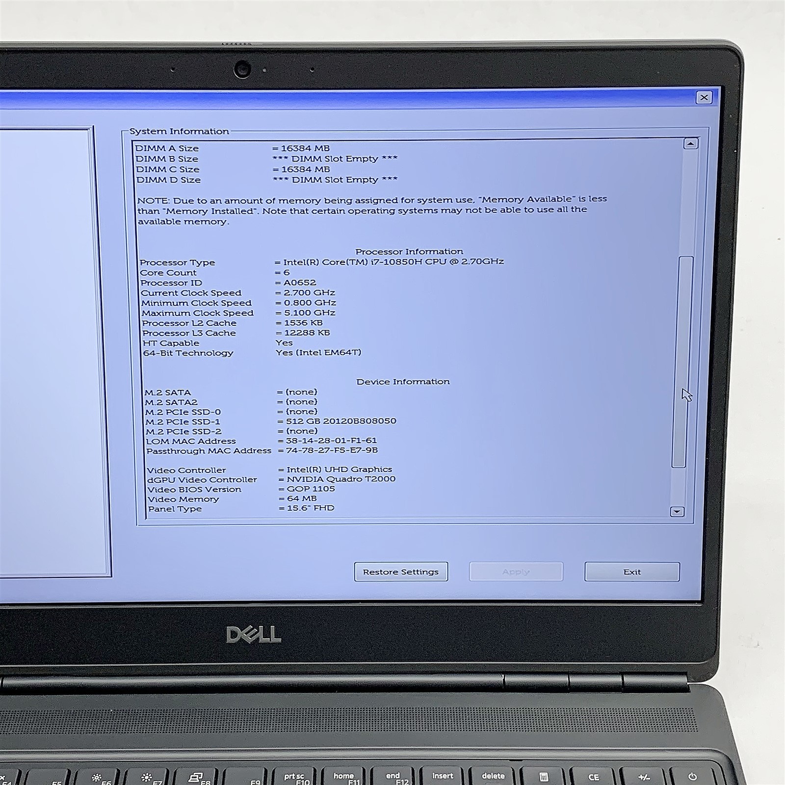 Dell Precision 7550 Laptop i7 10850H 2.70GHZ 15.6″ FHD 32GB 512GB T2000 Win 11