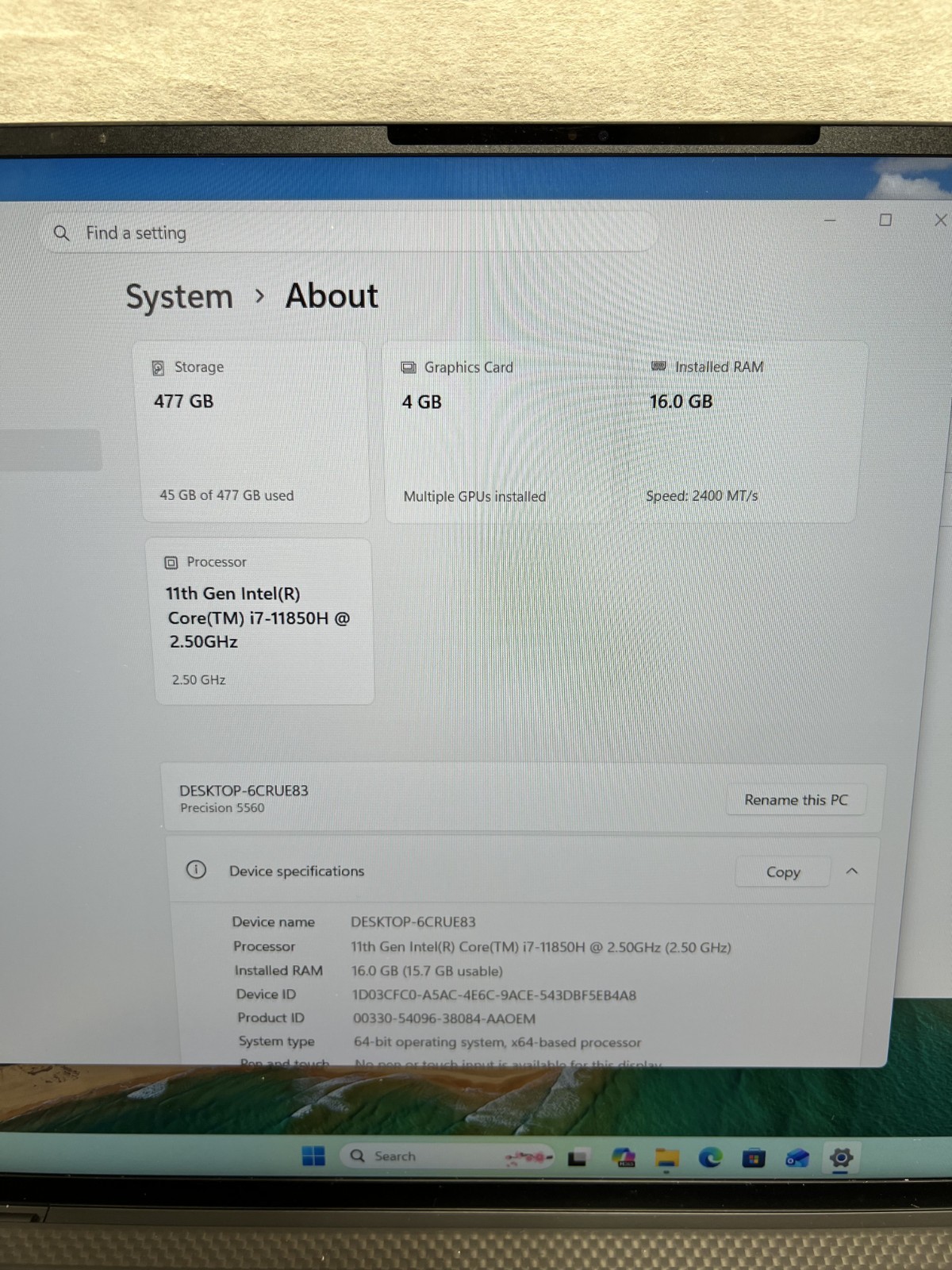 Dell Precision 5560 i7-11850H 16GB 512GB WIN 11 PRO