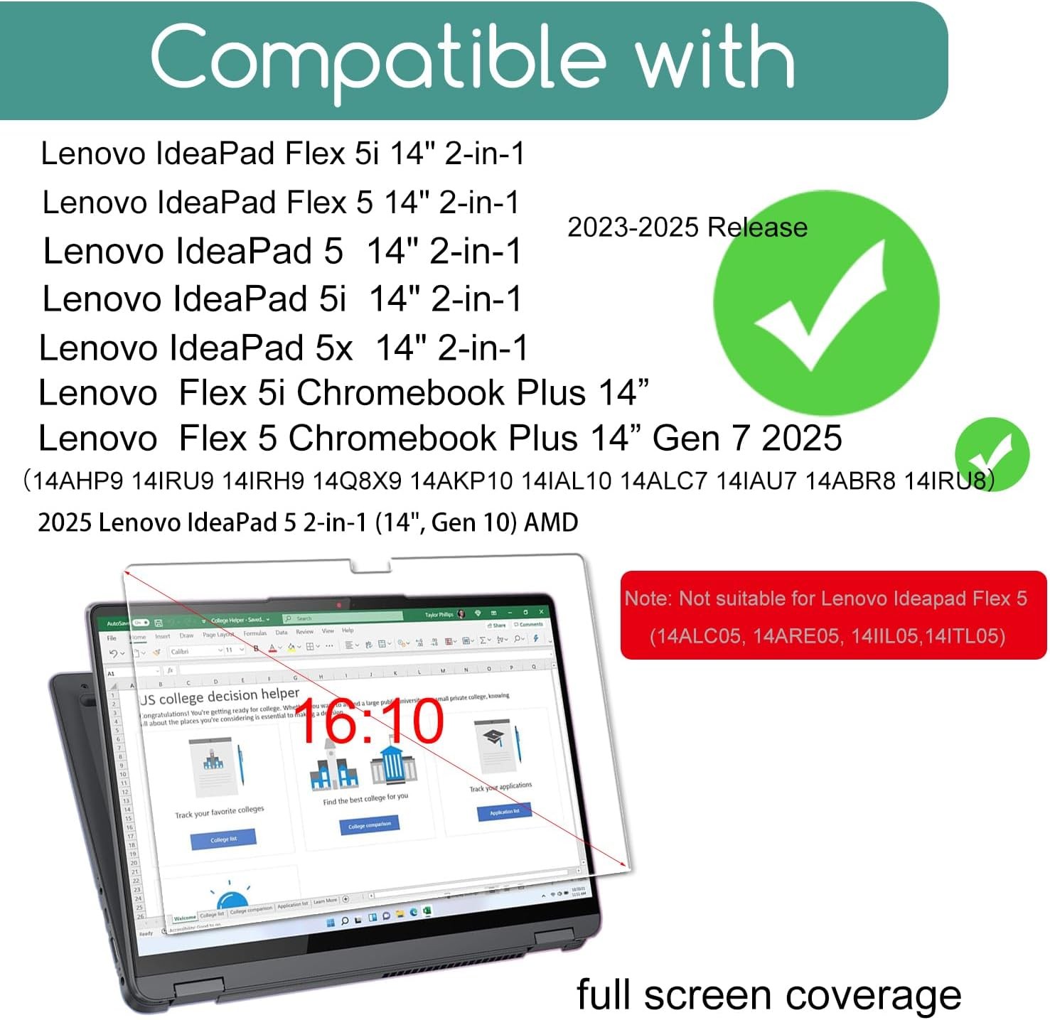 2 Pack Tempered Glass Screen Protectors for Lenovo Ideapad Flex 5/5i 14″ 2-in-1