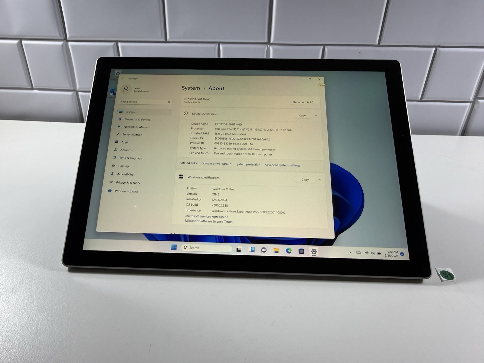 Microsoft Surface Pro 7 plus 1961 Core i5-1135G7 2.4GHz 16GB 256GB Win 11 Pro