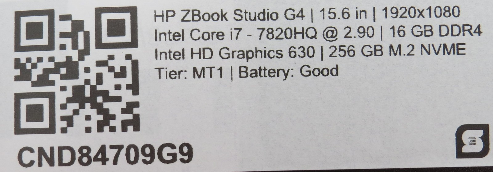 HP Zbook Studio G4 | i7-7820HQ @ 2.9GHz | 16GB / 256GB m2 | 15″ | No OS/AC