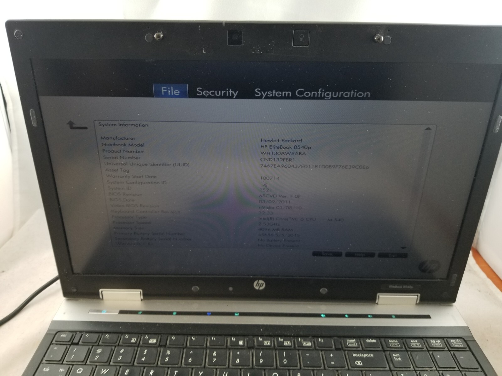 HP EliteBook 8540p 15.6″ Laptop i5-M540 2.53GHz 4GB No HDD Quadro – Tested