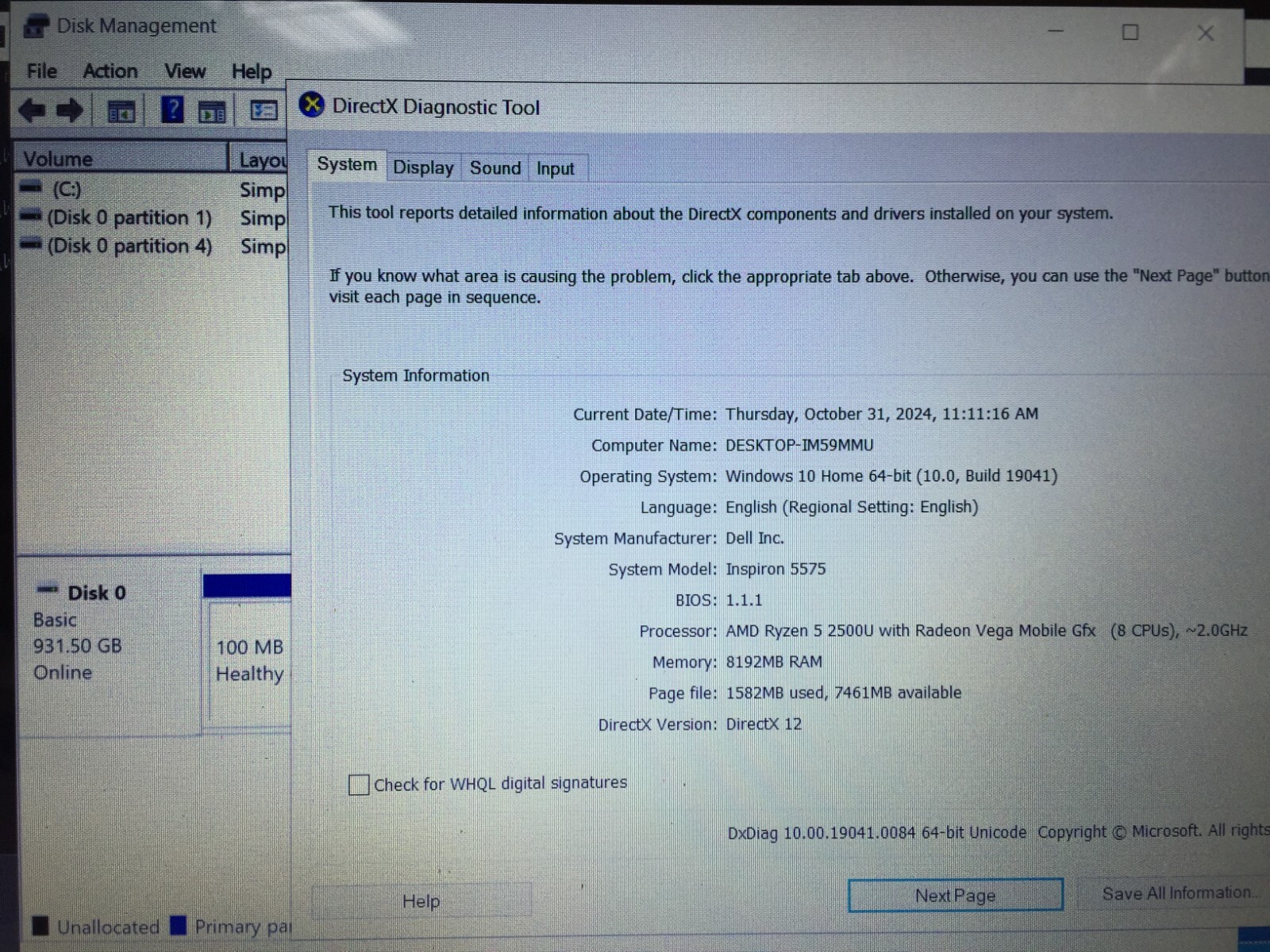 Dell Inspiron 5575 15.6 Touchscreen Laptop/AMD Ryzen 5 2500U/8GB RAM/1TB HDD/W10
