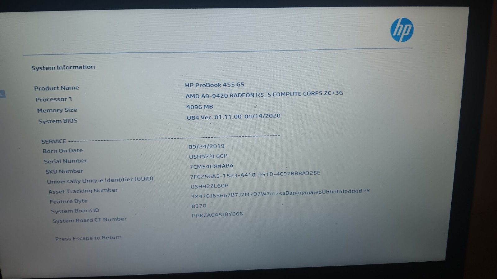 HP ProBook 455 G5 Laptop AMD A9-9420 Radeon R5 CPU 15.6″ LCD Screen Boots Parts