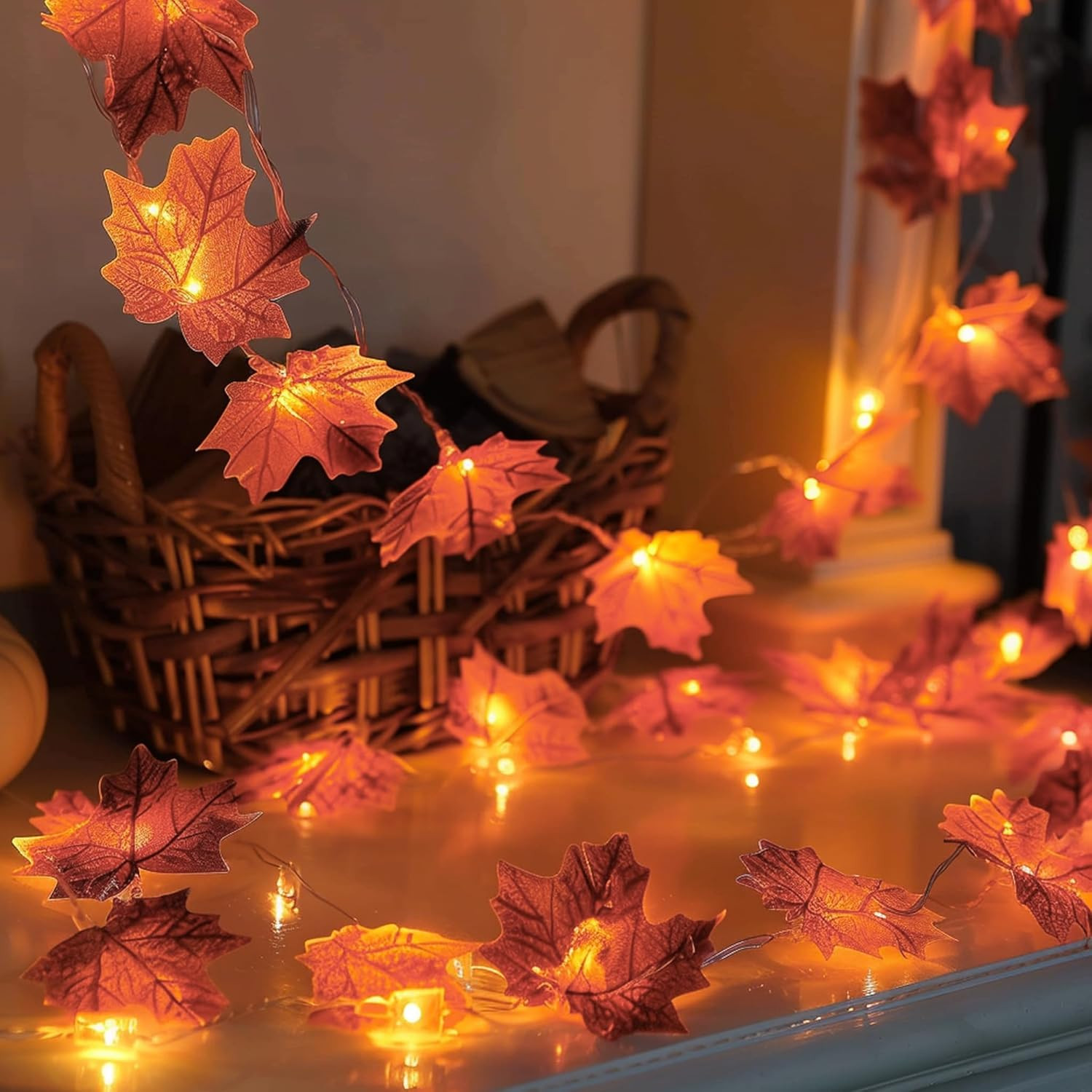 2 Pack Thanksgiving Maple Leaf String Lights, Total 20FT 40 LED Battery Operated