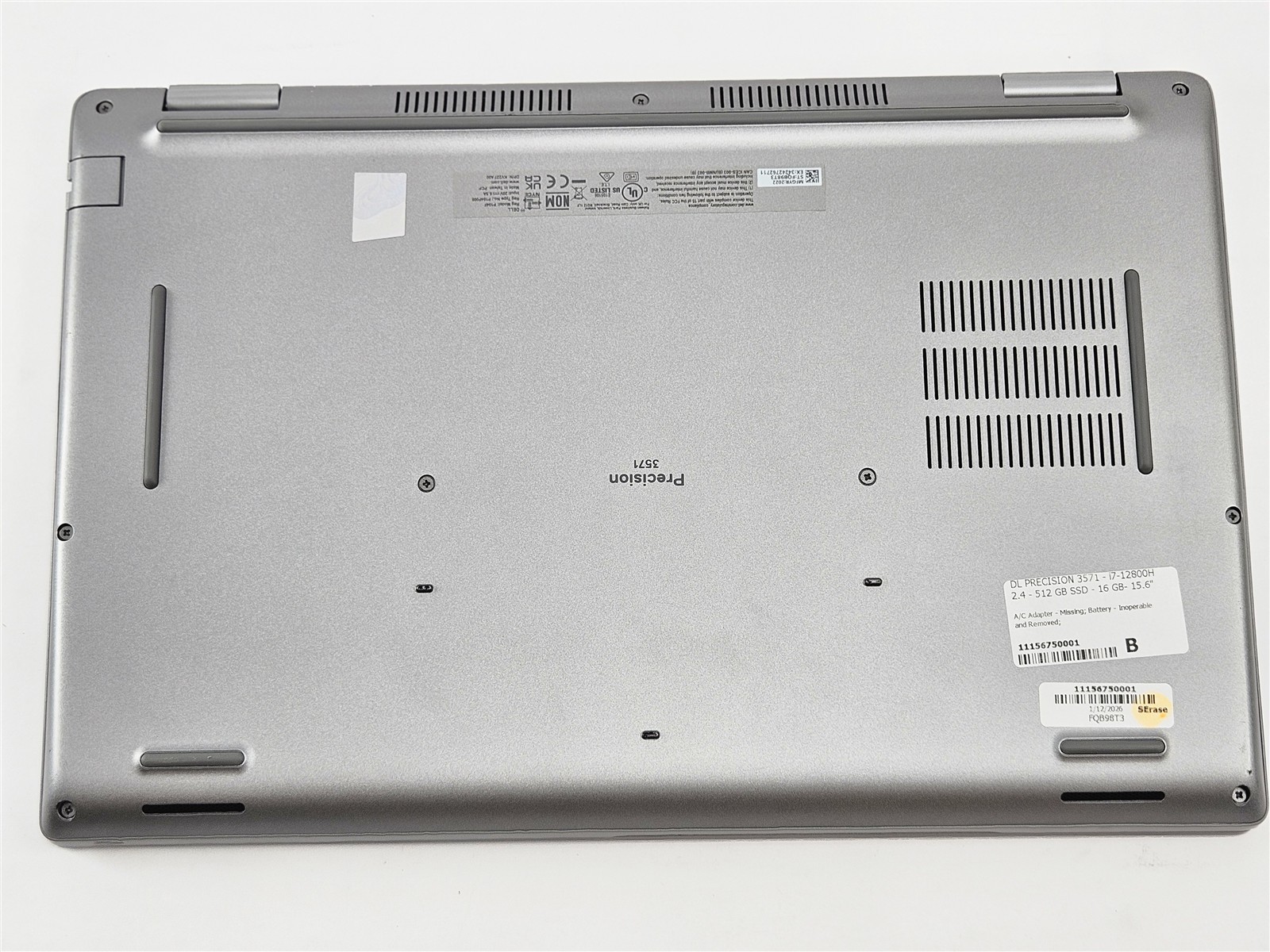 Intel Core i7-12800H Dell Precision 3571 16GB 512GB SSD 15.6″ T600 No Battery