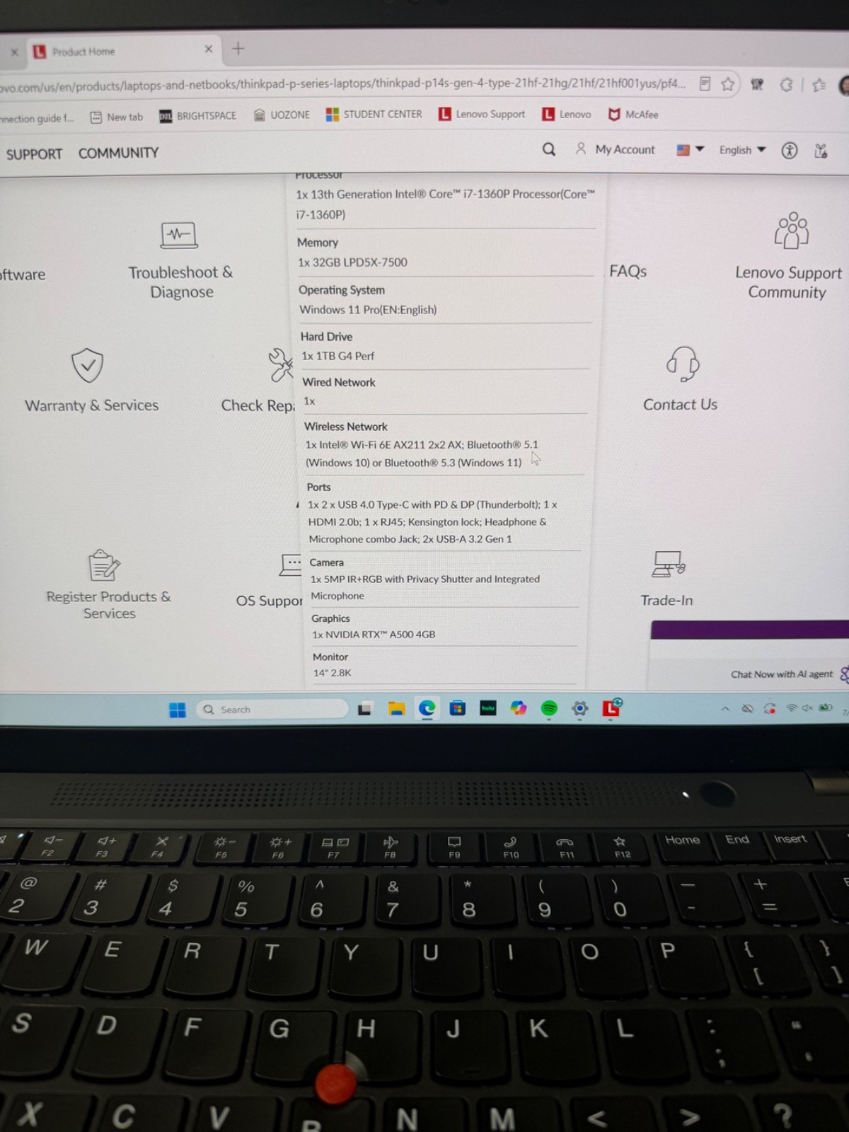 Lenovo ThinkPad P14s Gen 4 14″ i7-1360P 2.2GHz 32GB RAM 1TB SSD RTX A500