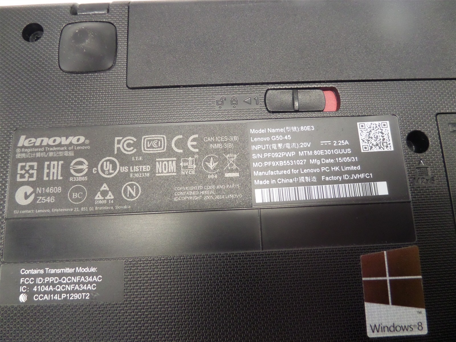 Lenovo G50-45 Laptop w/ AMD A8-6410 2GHz APU 4GB RAM – No HDD/OS, Broken Hinge