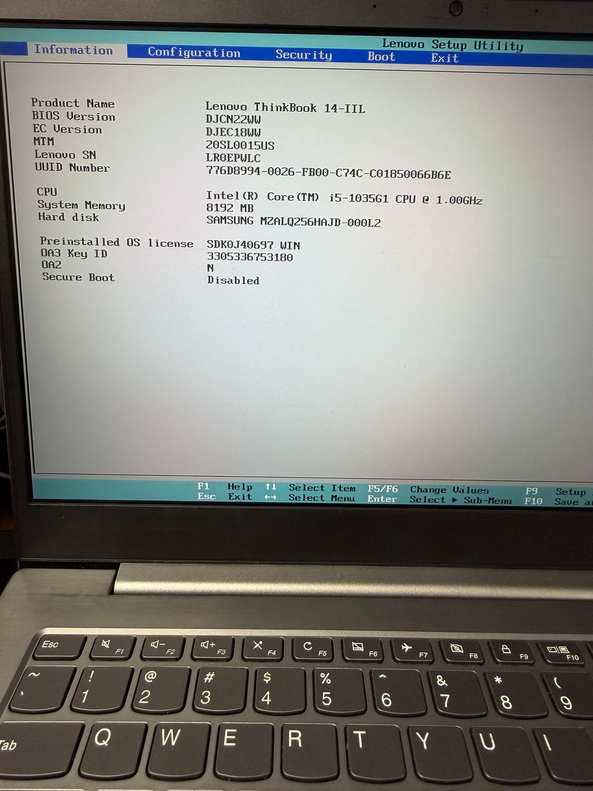 Lenovo ThinkBook 14-IIL 14inch i5-1035G1 8GB 256GB |NO OS Read|