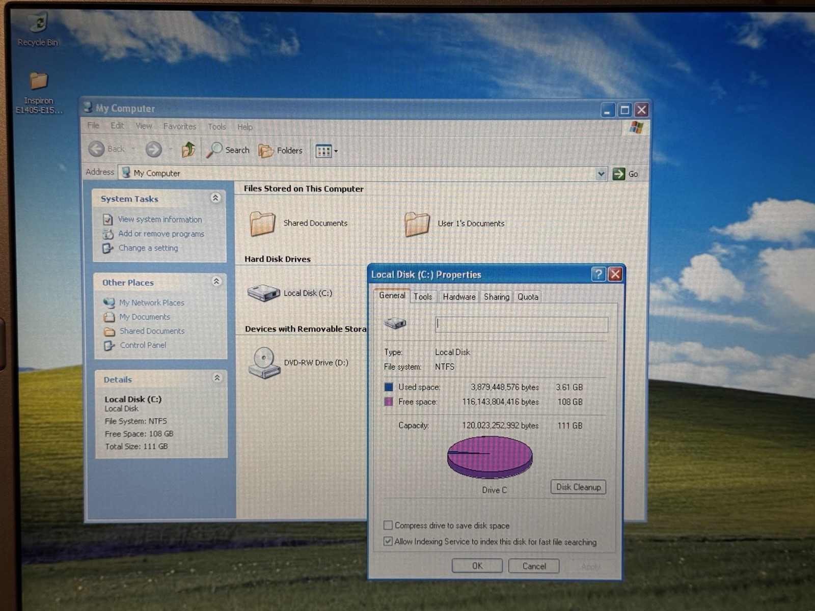Dell Inspiron E1705 Laptop Intel C2D T7200 2GHz 2gb RAM 120gb HDD Windows XP