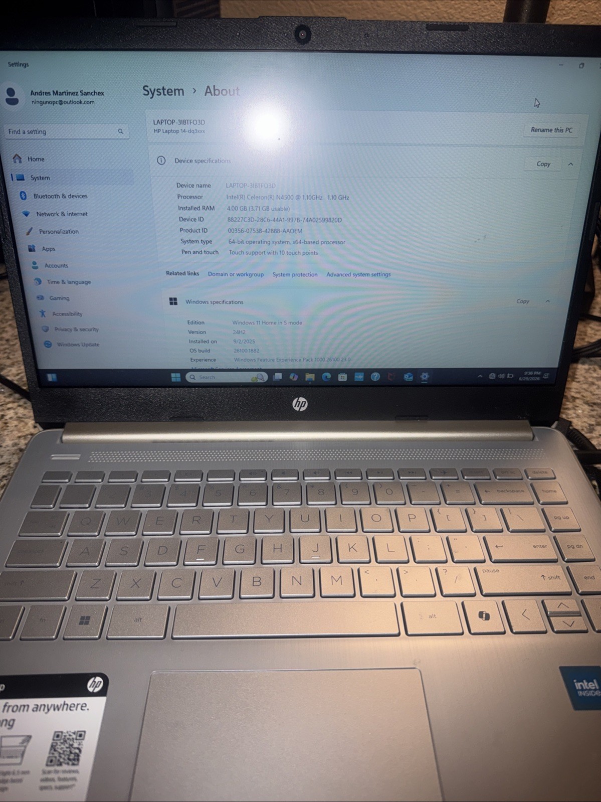 HP Laptop 14-DQ3015DX 14″ Celeron N4500 1.1GHz 4GB RAM 64GB SSD