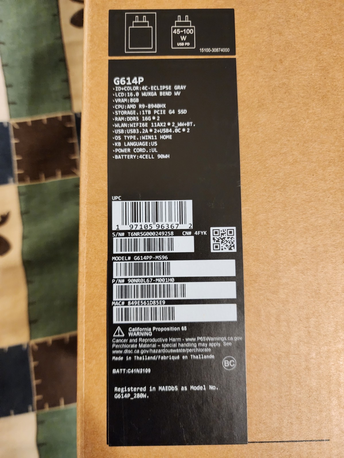 Asus ROG Strix G16 (G614PP-MS96) – AMD R9-8940HX / NVIDIA RTX 5070 (8GB) / 1TB
