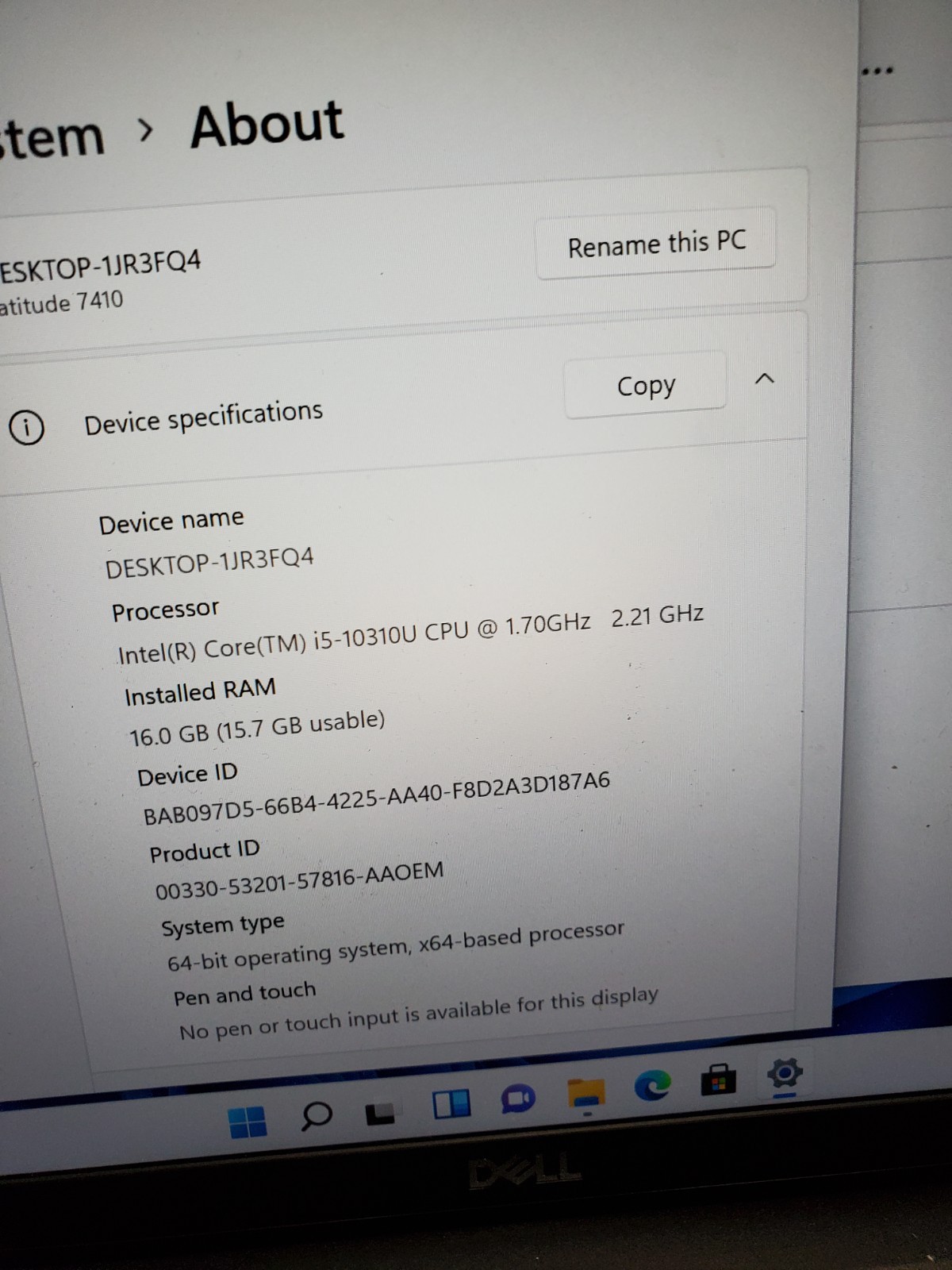 Dell Latitude 7410 14″ Laptop i5-10310U 1.7GHz 16GB RAM 256GB SSD Win11 #69