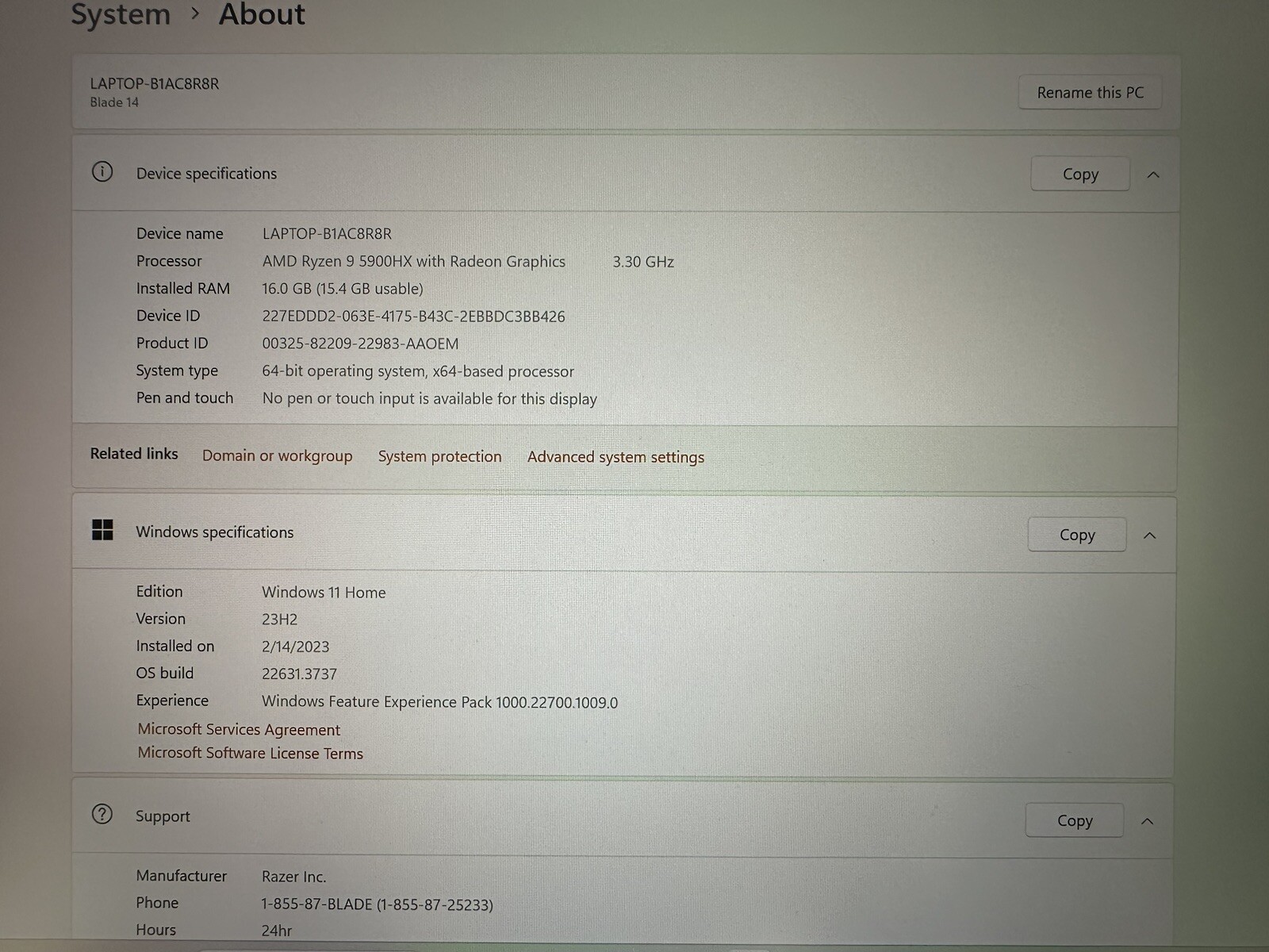 Razer Blade 14 15″ 165Hz 2K 3.3 GHz Ryzen 9 5900HX 16GB 1TB RTX 3070 Excellent