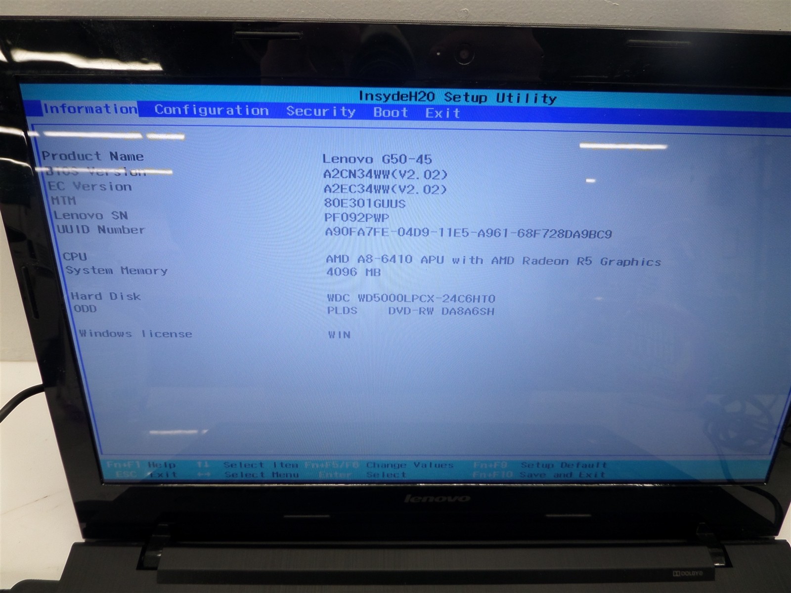 Lenovo G50-45 Laptop w/ AMD A8-6410 2GHz APU 4GB RAM – No HDD/OS, Broken Hinge