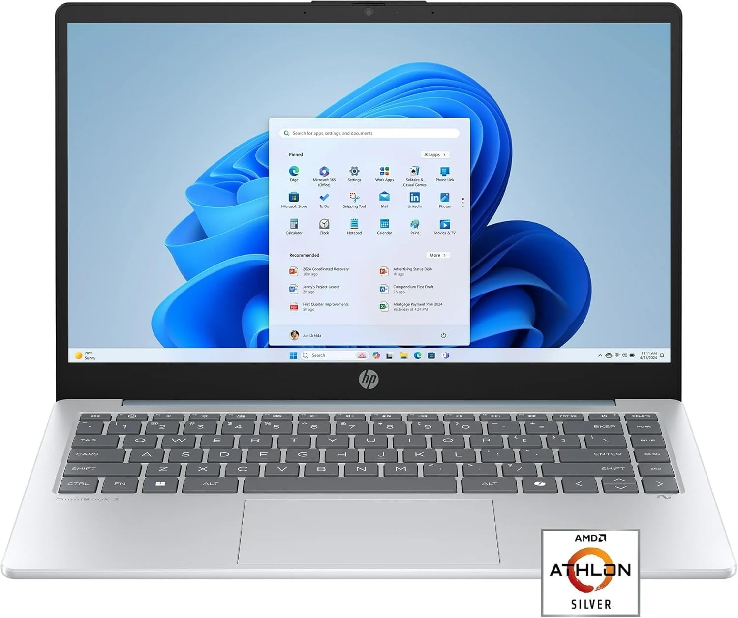 HP LAPTOP 14″ HD LED AMD ATHION 7 120U 4GB 128GB SSD WIN11 H 14-EM0002WM