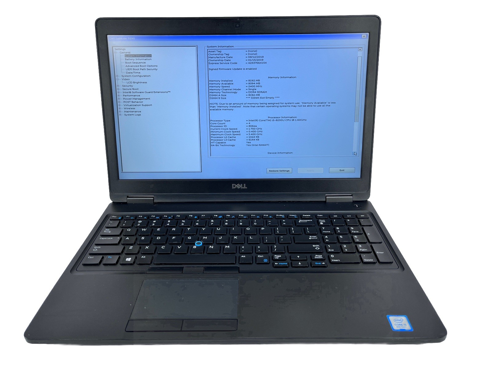 Dell Latitude 5590 15″ HD i7-8650U @ 1.9 GHz 8GB 512GB *Grade C*