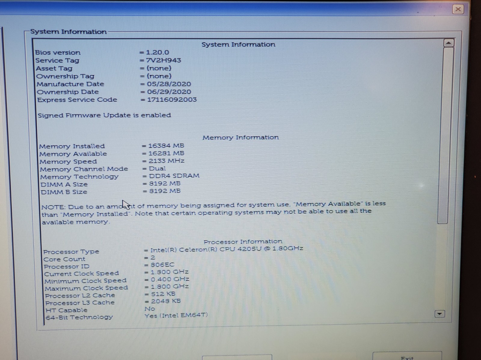 Dell Inspiron 3580 15″ Celeron 4205U 1.80GHz/ 16GB / 256GB SSD #2545