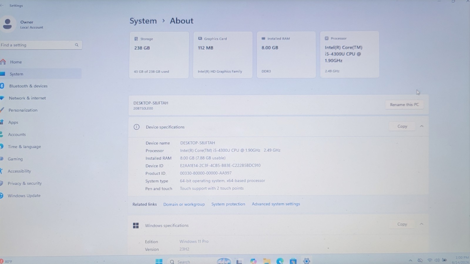 Lenovo thinkpad T440 Intel Core i5-4300 8GB RAM 240GB SSD Windows 11 Pro