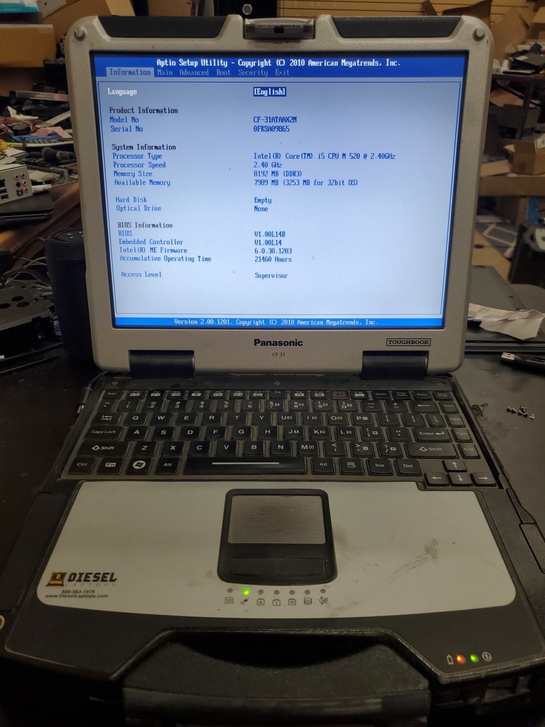 Panasonic Toughbook CF-31 MK-1 i5 520M @ 2.40GHz 8GB 21460HRS Diesel