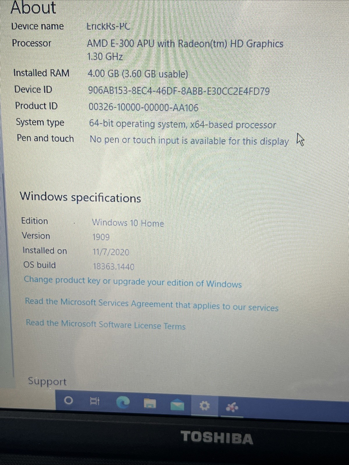Toshiba Satellite C655D-S5511 15.6″ Laptop AMD E-300 4GB RAM 320GB Win 10