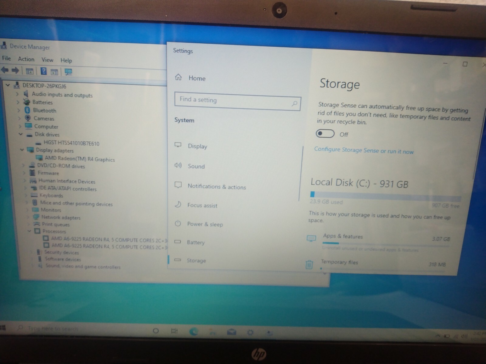 HP 15-DB0011DX 15.6″ AMD A6-9225 Radeon R4 2.60GHz 4GB RAM 1TB HDD BT DVD Win10H