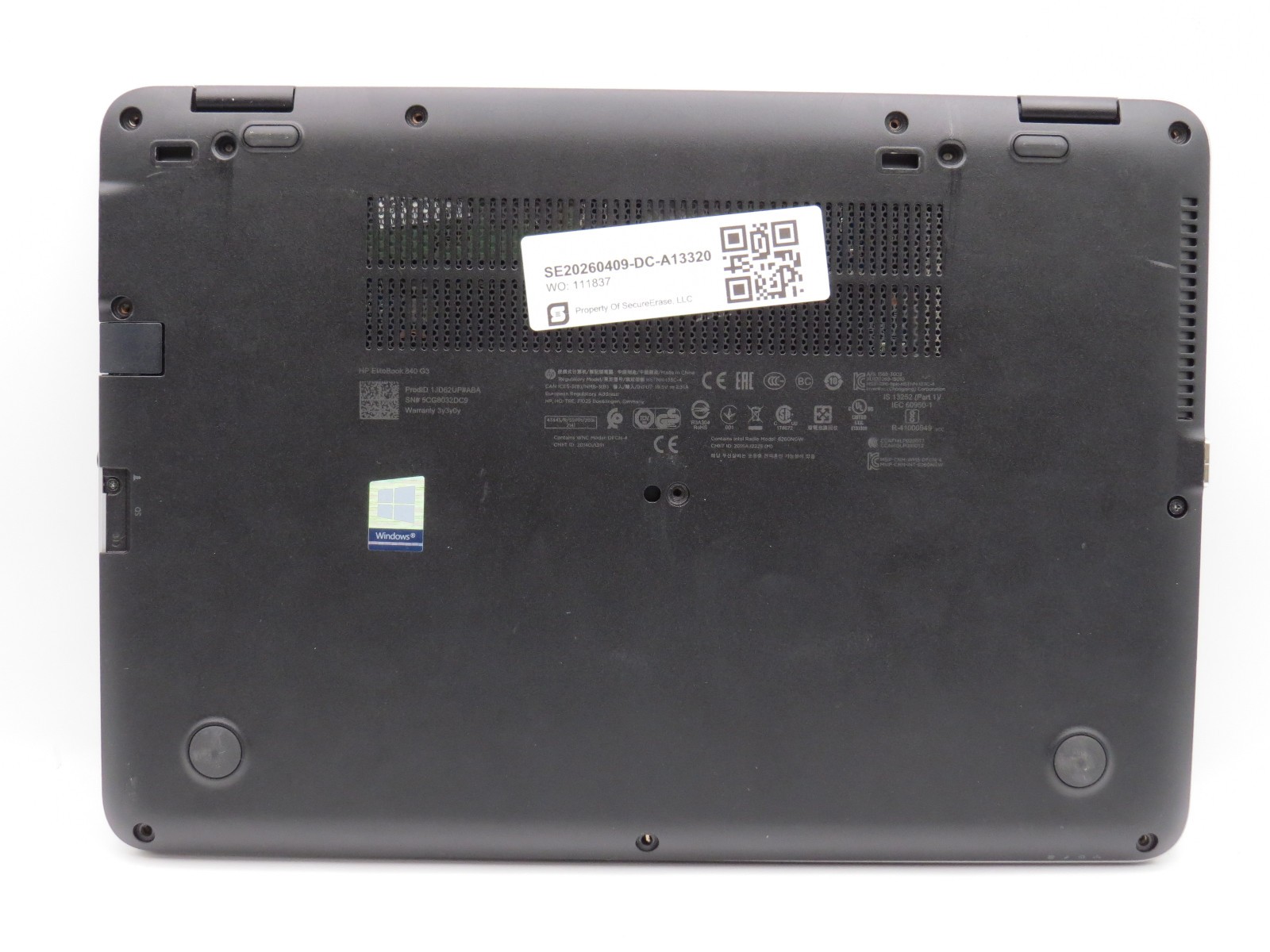 HP EliteBook 840 G3 i5-6300U @ 2.4GHz 8GB DDR4 14″ 256GB SSD No OS/Batt