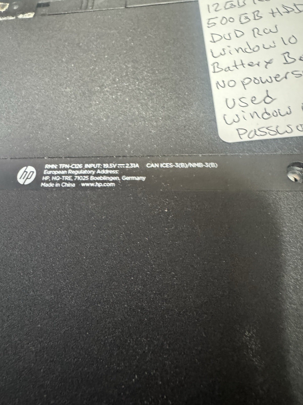 HP 15 Laptop AMD A6-7310 12GB RAM 500GB HDD DVD RW Win10 Battery Bad