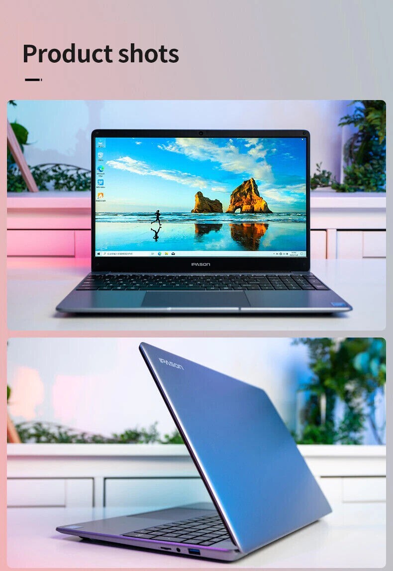 15.6″ IPS Quad-Core J4125 Notebook 12 GB RAM Slim Ultrabook Office Laptop