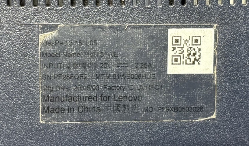 LENOVO IDEAPAD 3-15I1L05 (81WE) i3, 10th Generation – FOR PARTS / REPAIR