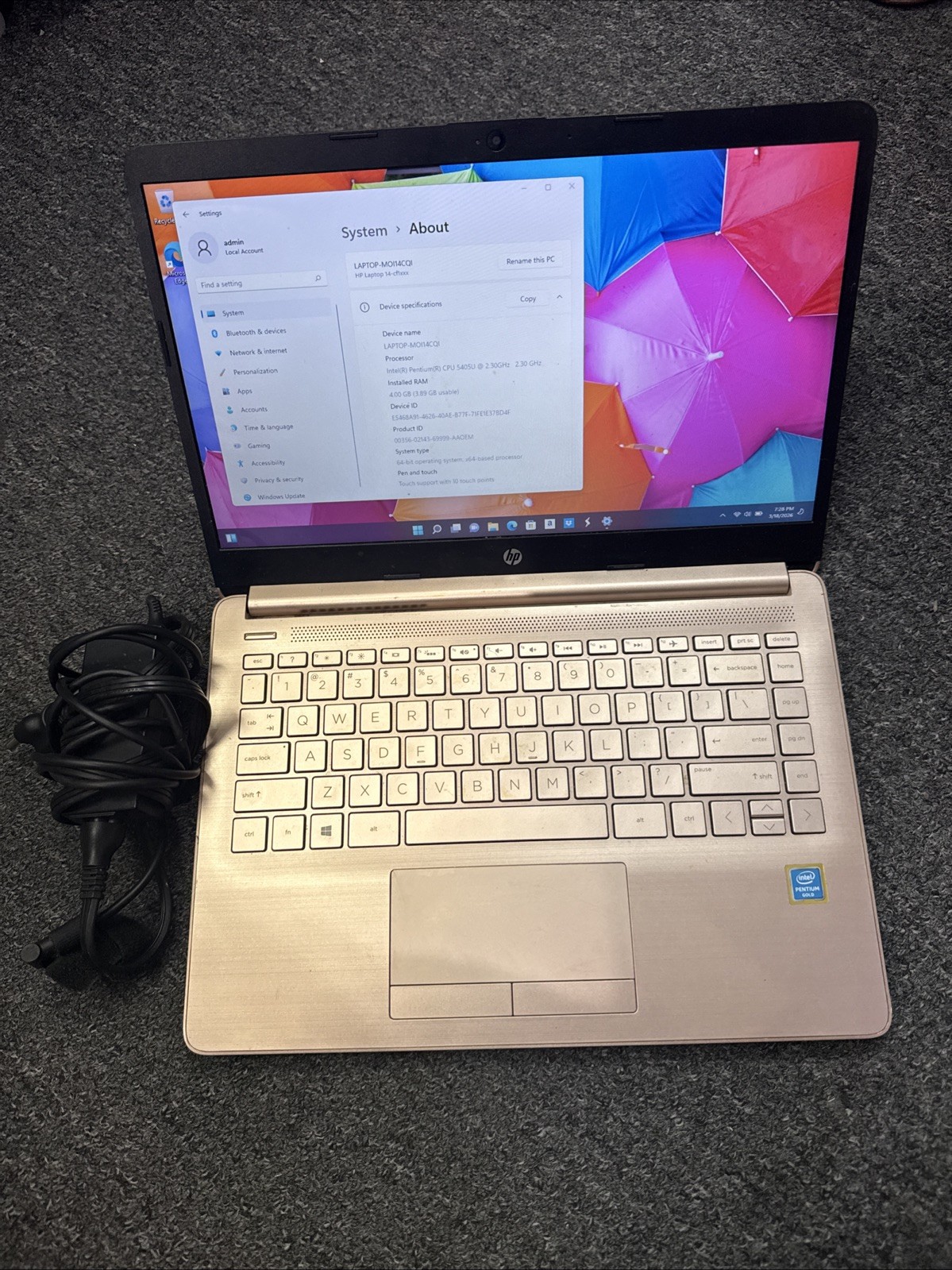 HP Notebook 14-cf1013ds 14″ Pentium Gold 5405U 4GB 64GB eMMC W11H