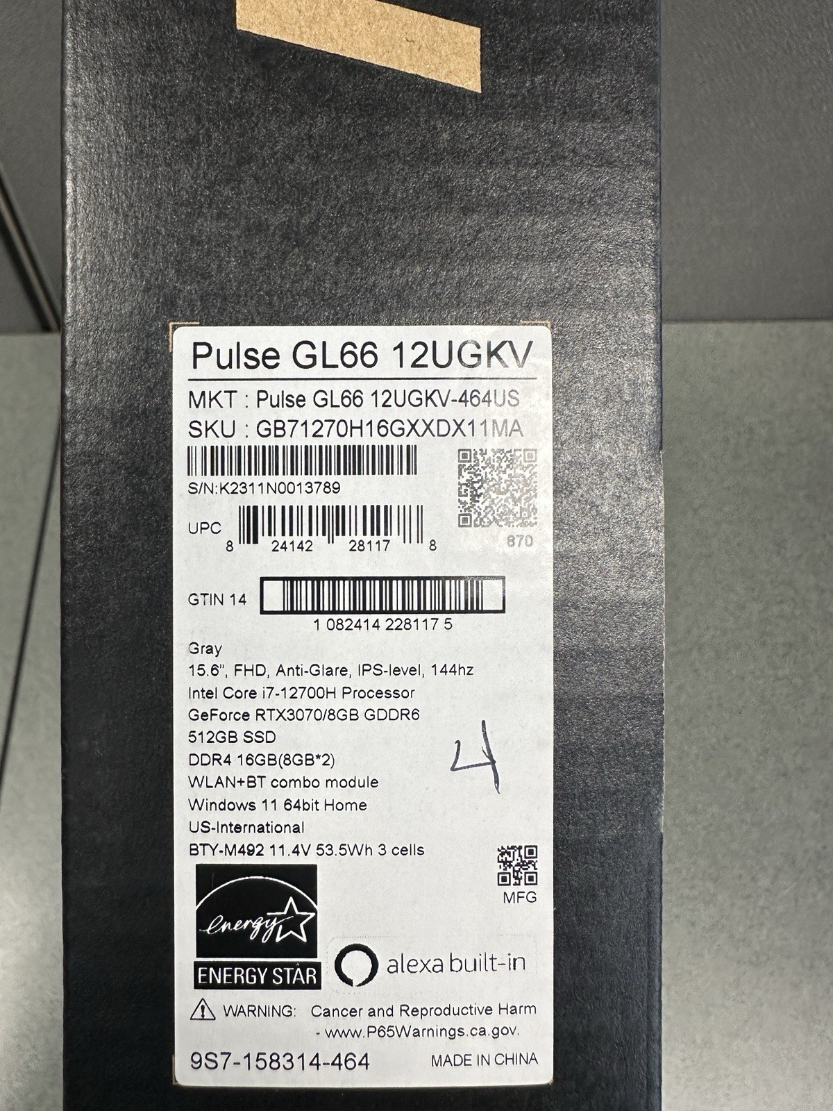 MSI Pulse GL66 12UGKV 15.6″ FHD 144Hz i7-12700H RTX 3070 16GB 512GB SSD Gray