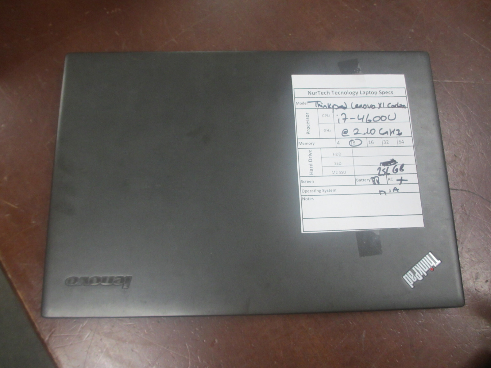 Lenovo ThinkPad X1 Carbon 2.10Ghz i7-4600U 8GB 256GB SSD Laptop w/ AC [NO OS]