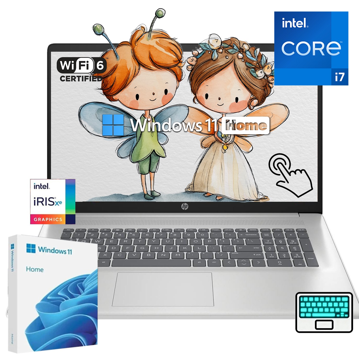 HP 17.3″ FHD Touchscreen Backlit KB Laptop – 10cores Intel Core i7 1355U Wi-Fi 6