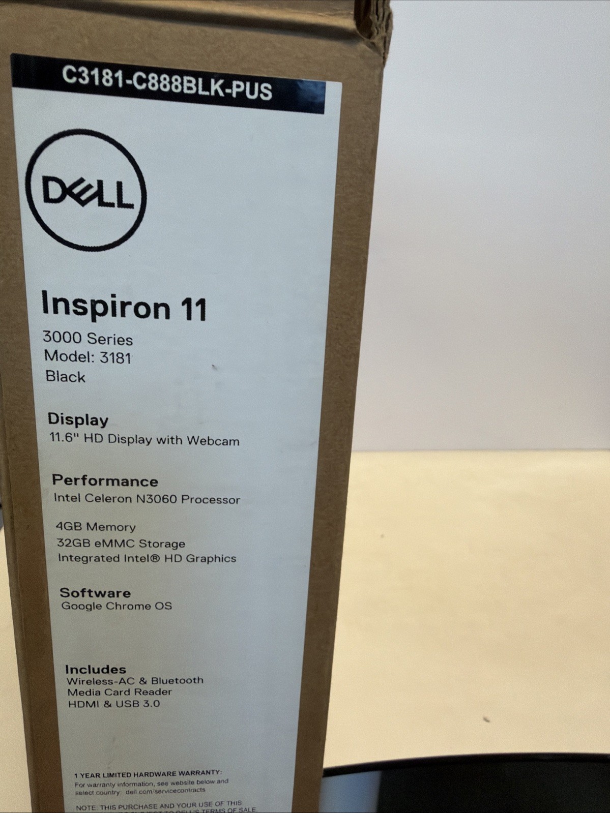 Dell Inspiron 11 C3181-C888BLK-PUS 11.6″ HD N3060 4GB 32GB eMMC Chromebook Black