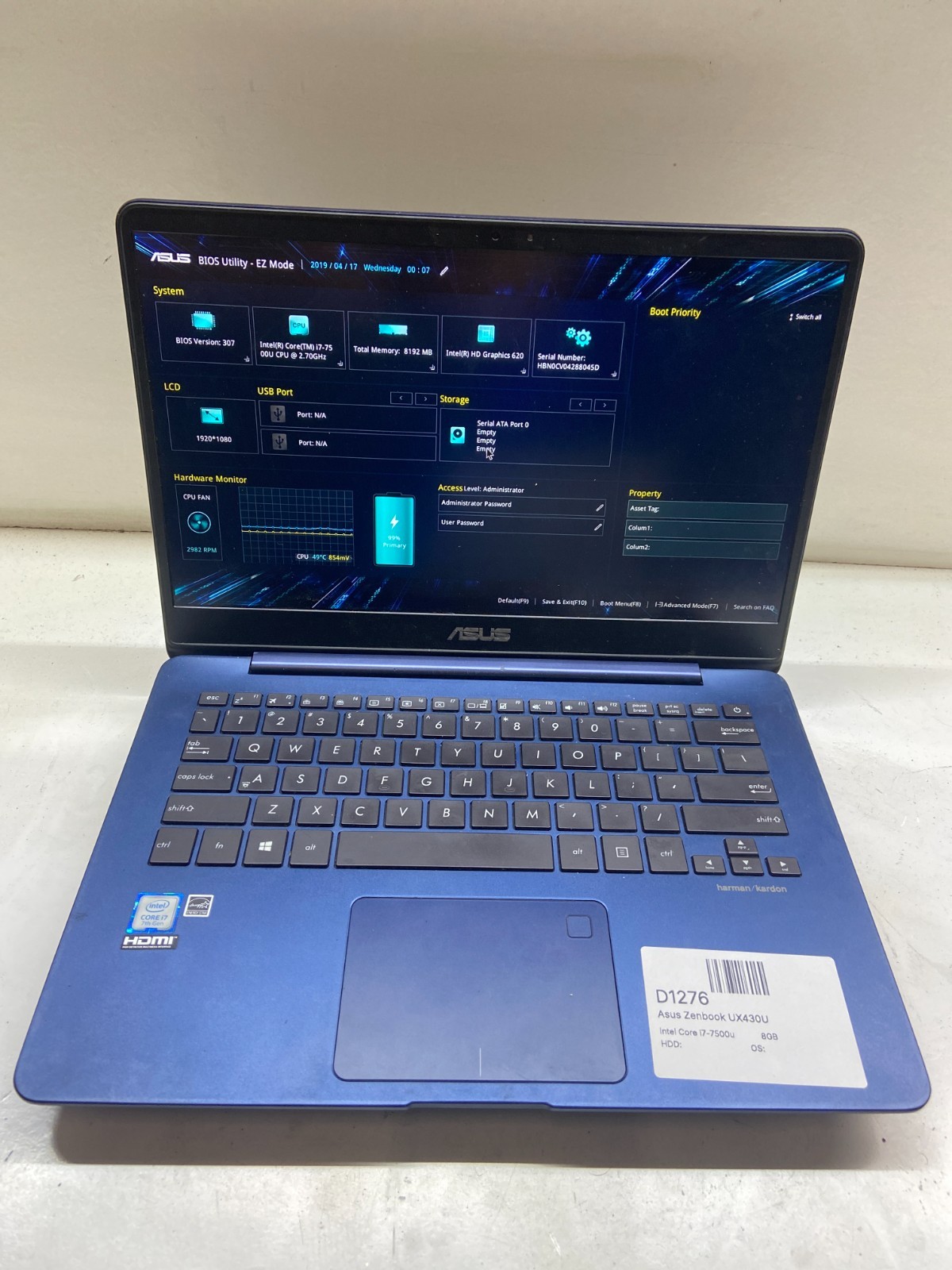 Asus Zenbook UX430U Intel Core i7-7500u 2.7GHz 8GB NO HDD