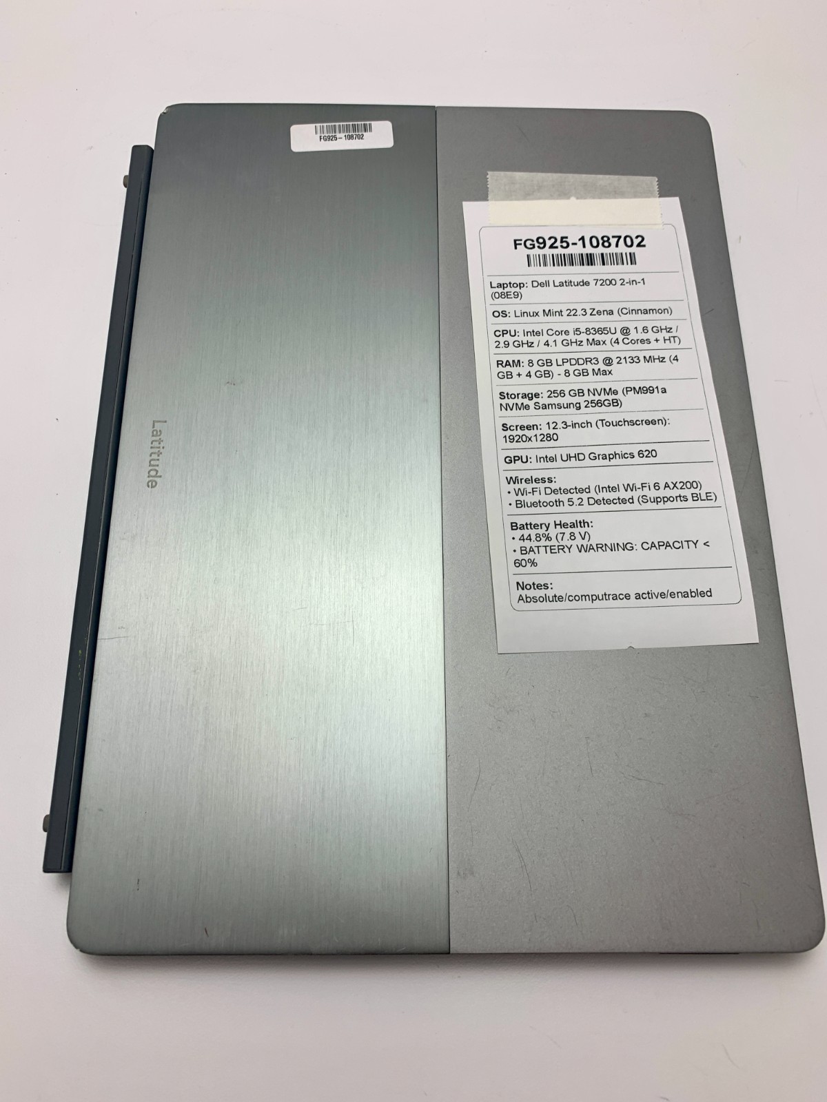 Dell Latitude 7200 2-in-1 | i5-8365U | 8GB RAM | 256GB NVMe | LINUX | READ