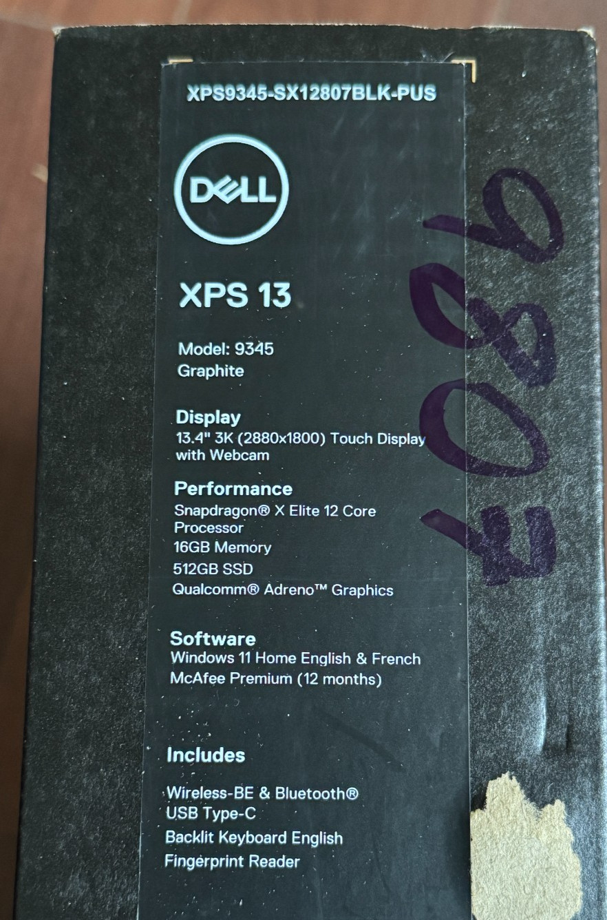 Dell XPS 13 9345 13.4″ 3K OLED Touch Laptop Snapdragon X Elite 16GB 512GB Wty