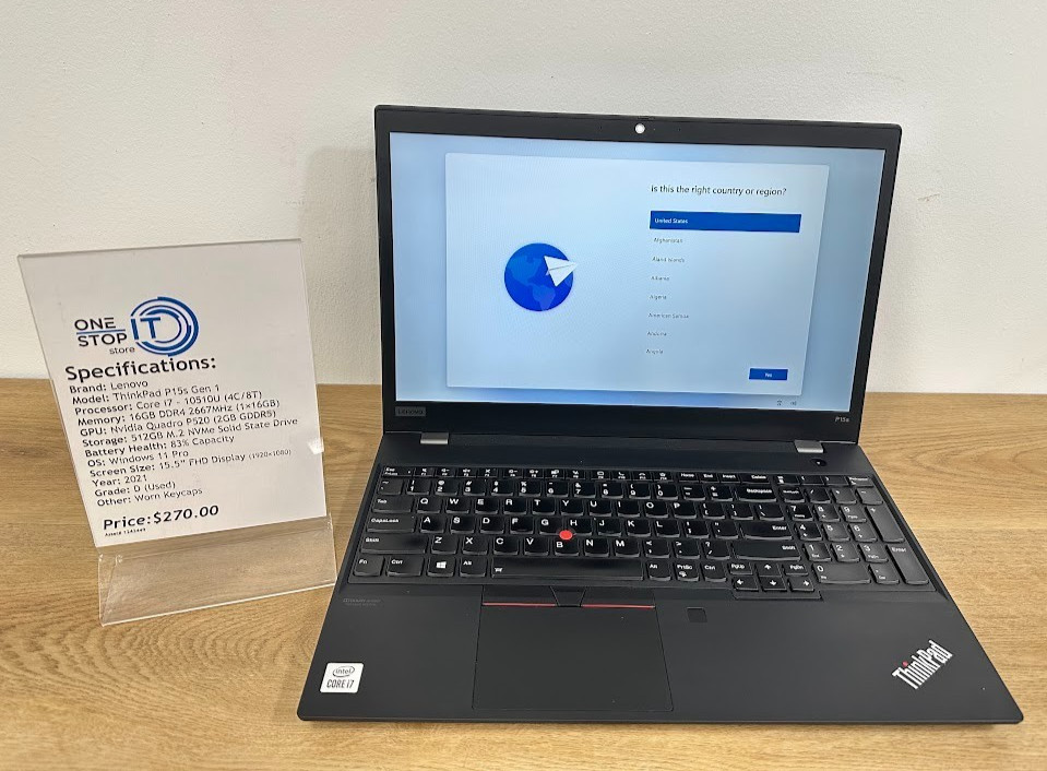 Lenovo ThinkPad P15s Gen 1, Core i7 10510U, 16GB DDR4, Quadro P520, 512GB SSD