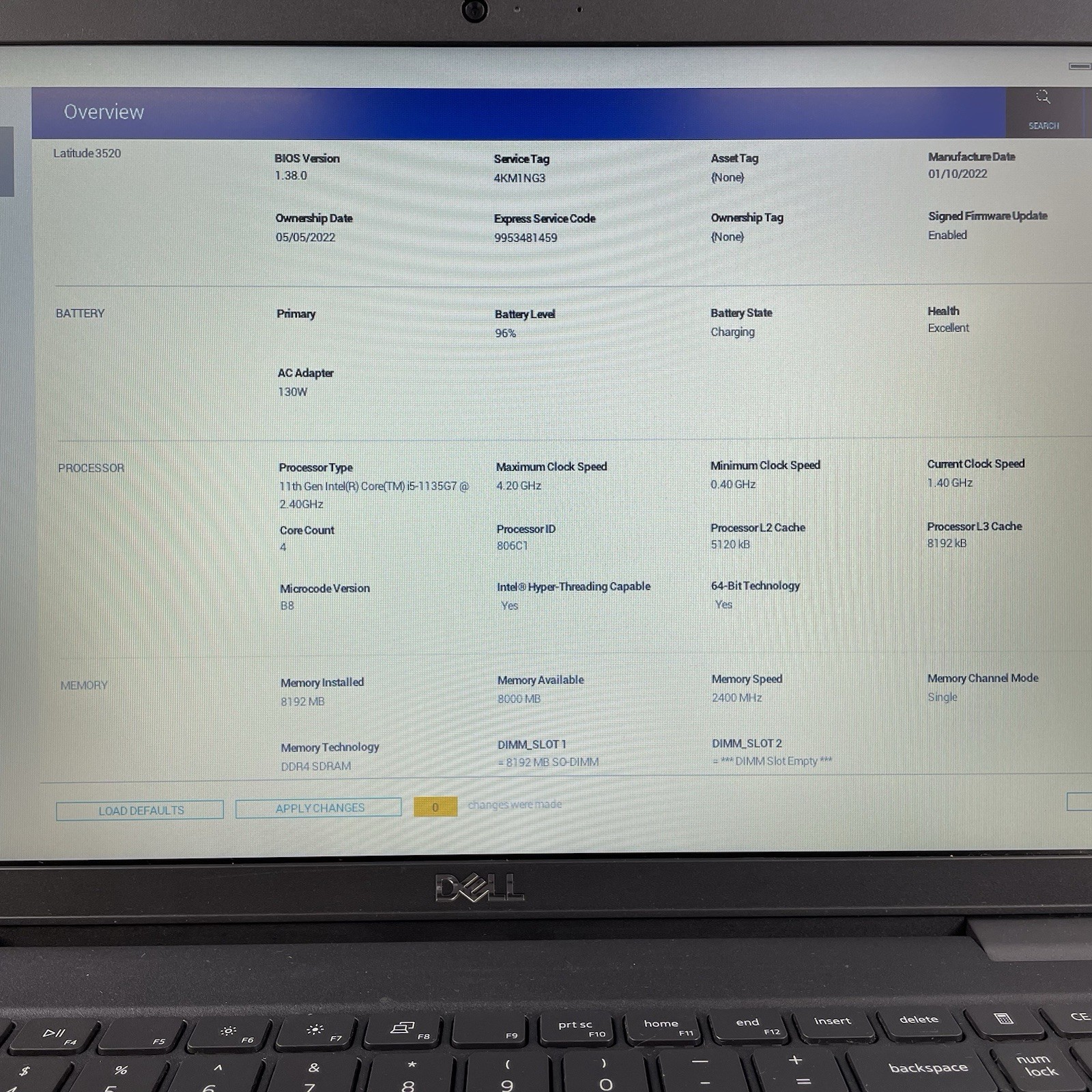 Dell Latitude 3520 15.6″ i5-1135G7 2.40 GHz 8 GB RAM No SSD/OS/AC