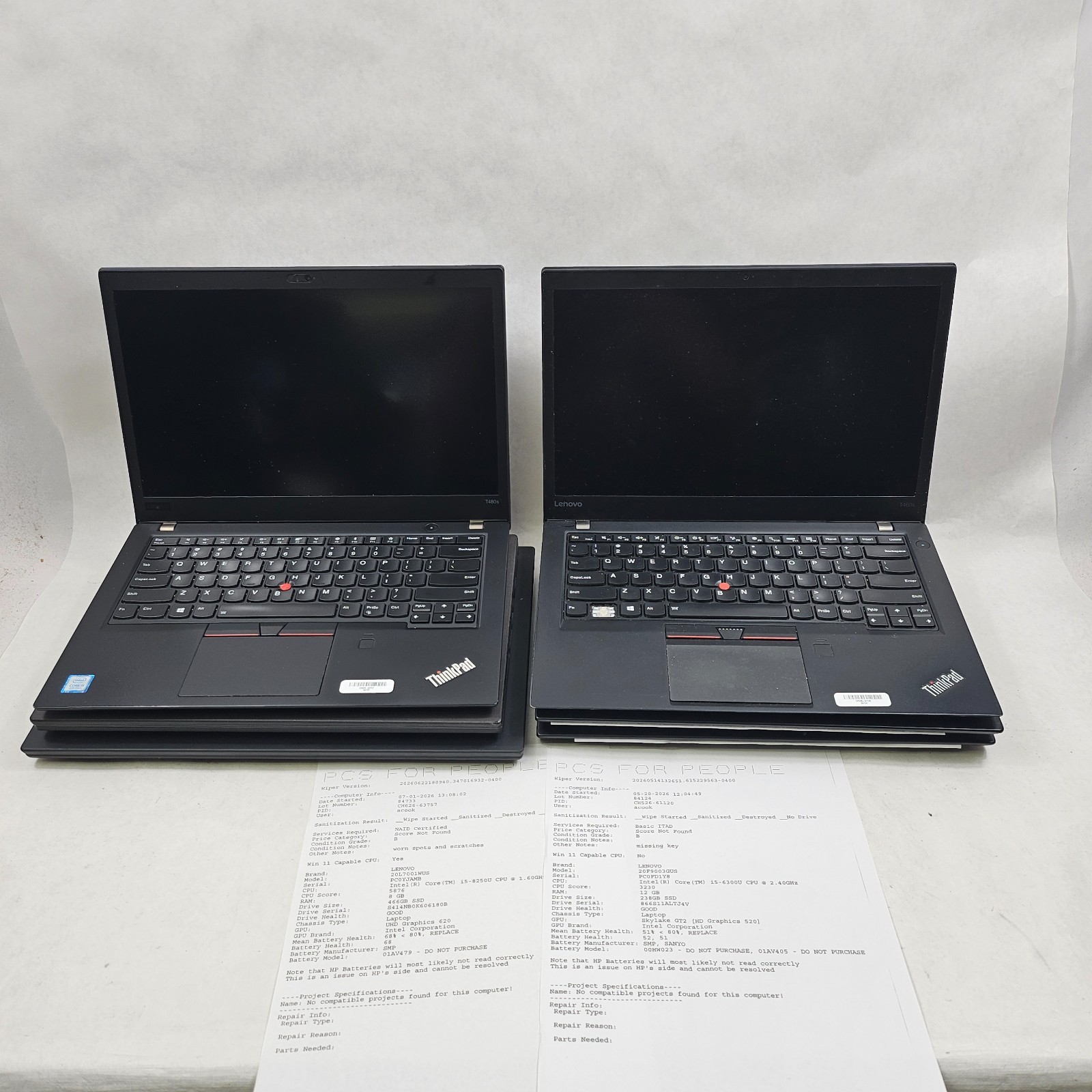 Lot of 9 Mixed Model Lenovo ThinkPad i5-6th-8th Gen 8GB RAM Mixed Specs *Read